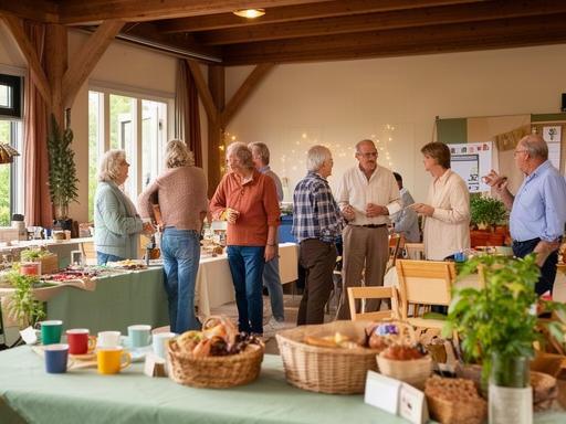 Gezellige ontmoetingsplek met markttafels tijdens een dorpsactiviteit in Horssen of Puiflijk